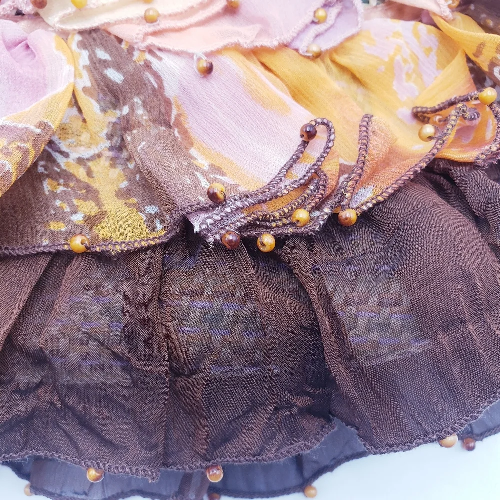 Mary Frances Beaded Tulle Ruffle Wicker Shoulder Bag‎ Mother of Pearl Earthtones